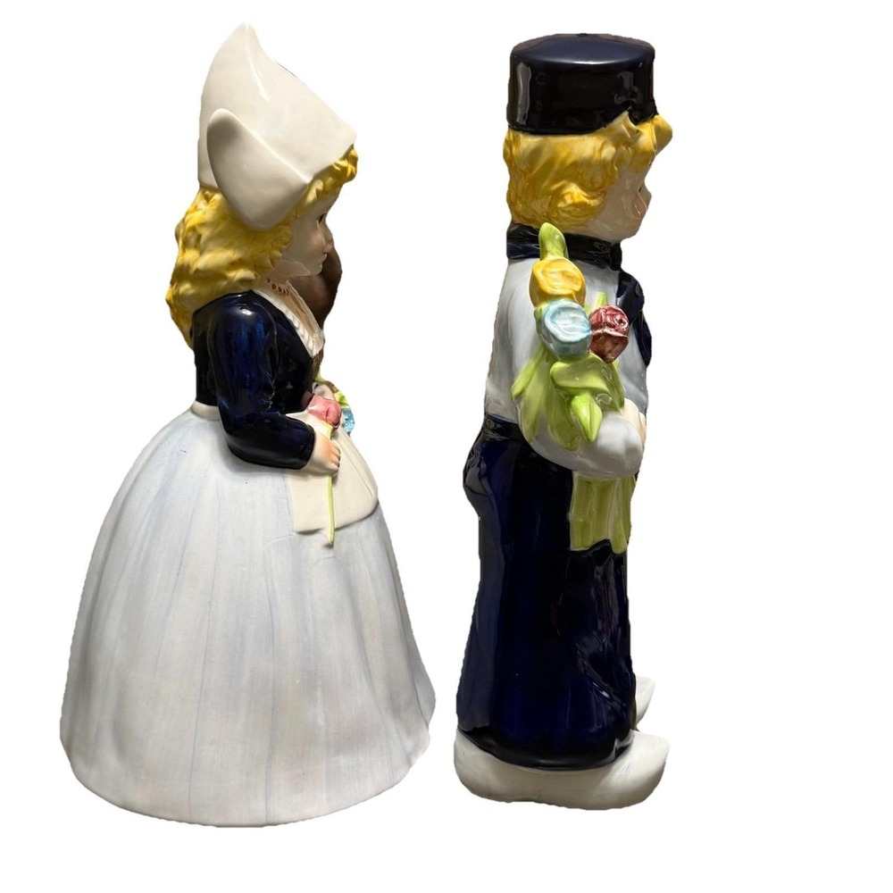 Delft Blue Hand Painted Dutch Girl & Boy Figurines 12" Vintage White & Blue - Picture 4 of 11